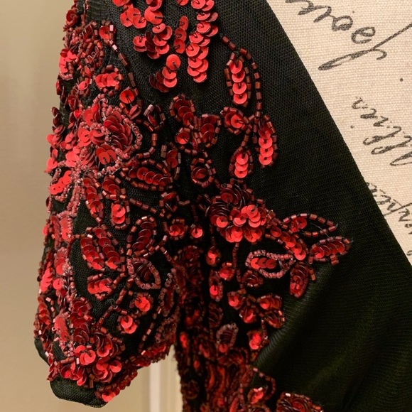 Aidan Mattox cocktail red and black sequins - Picture 7 of 14